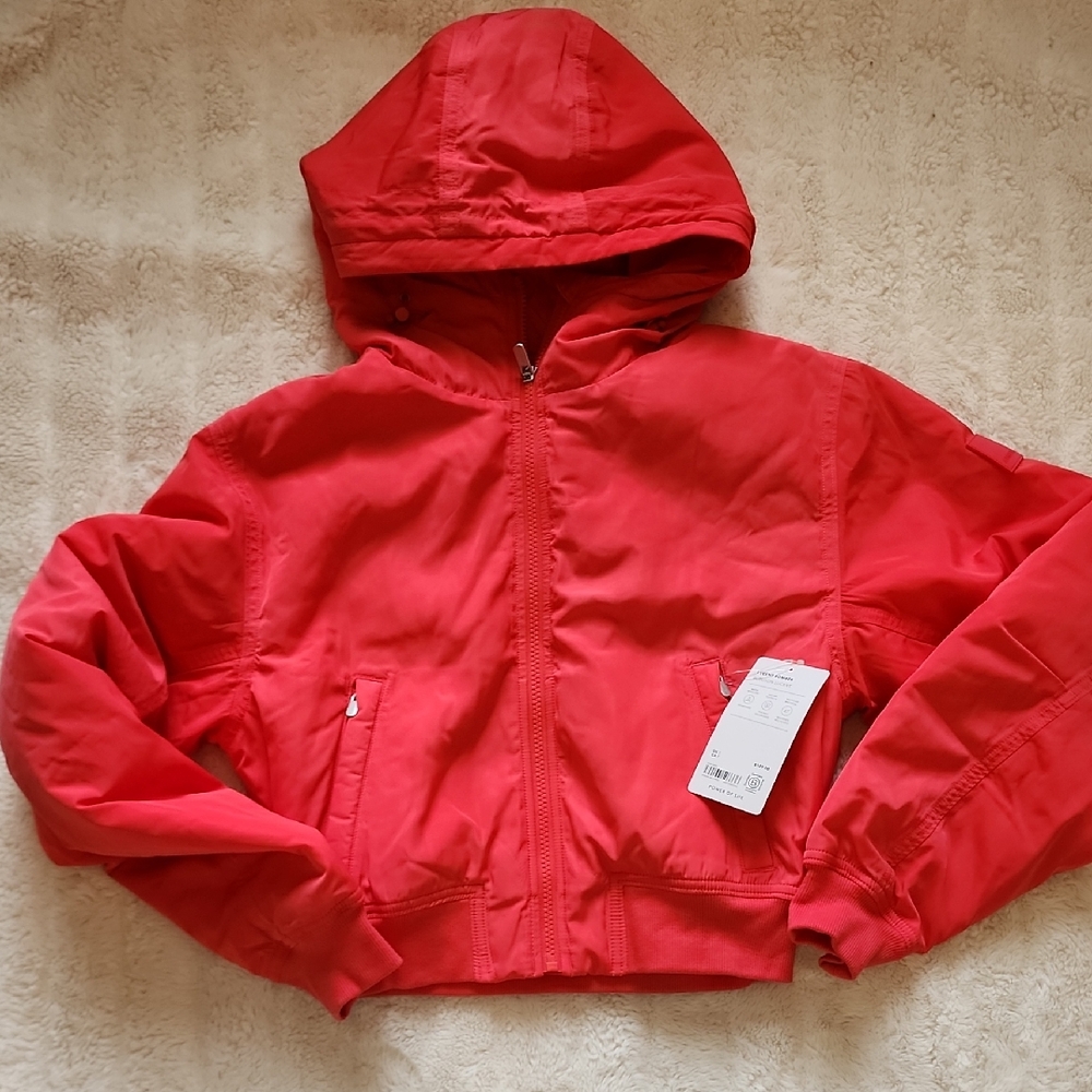 Athleta Red Hooded Bomber Jacket